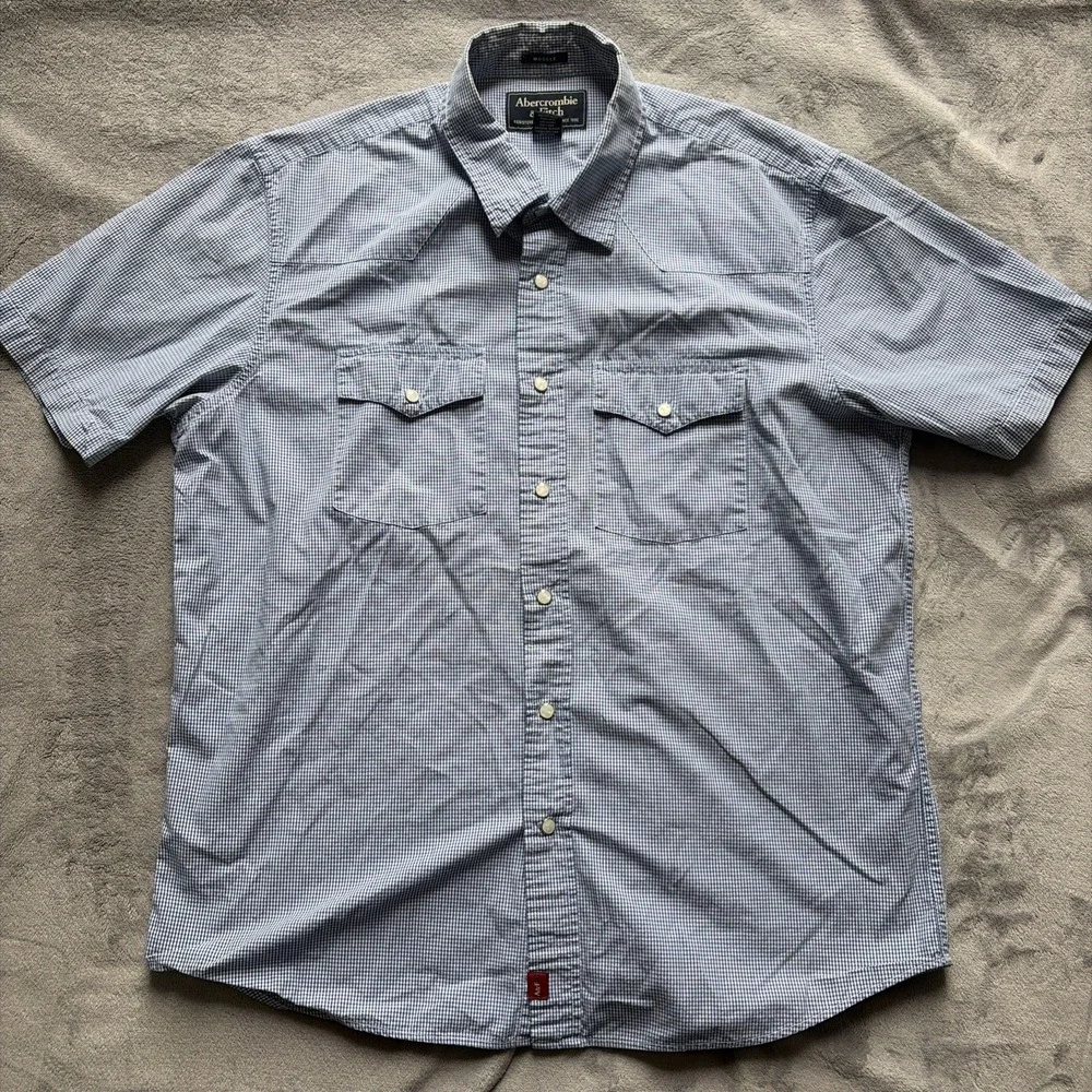 Abercrombie & Fitch Mens Short Sleeve Plaid Pearl Snap Button Shirt Muscle Large